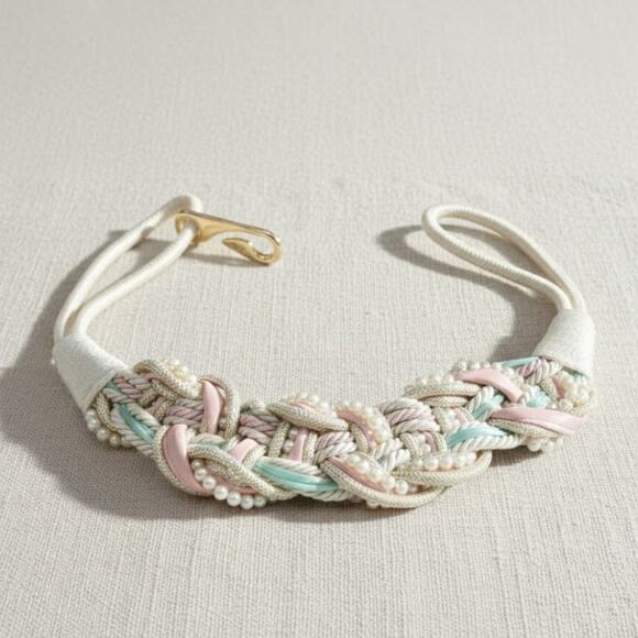 Vintage Braided Rope Belt Pastel Pearl Detail - Picture 1 of 6